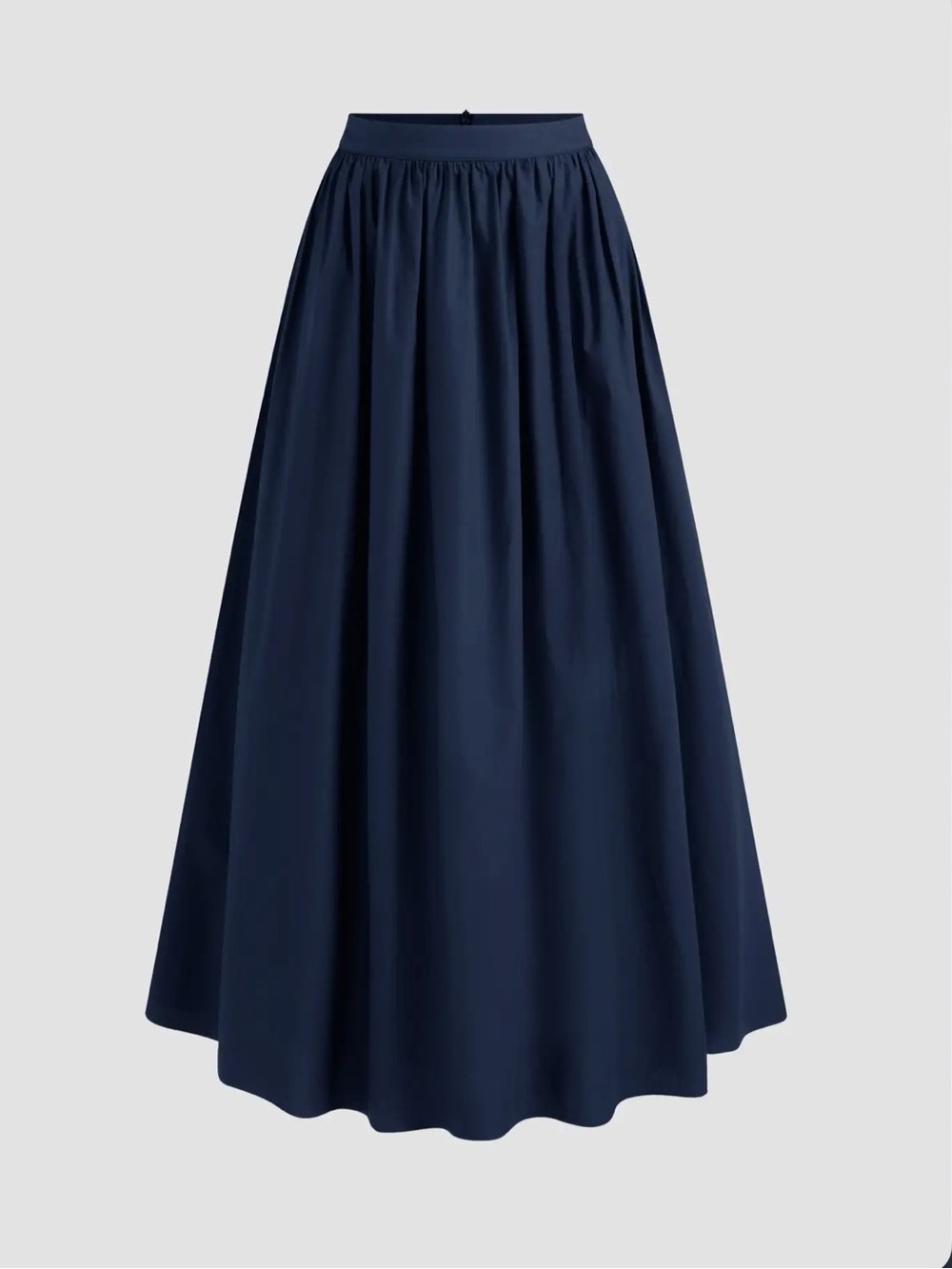 COTTON-BLEND MID RISE SOLID RUFFLE MAXI SKIRT Navy Blue S